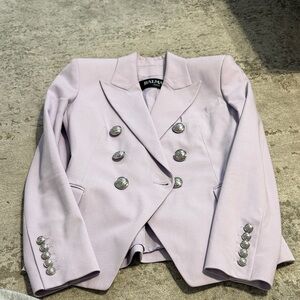 Balmain Light Purple Double-Breasted Blazer with Silver Buttons